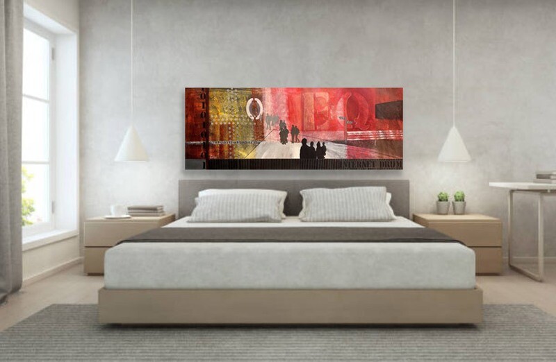 Original abstract painting - 'March to the Beat ' - 183x63 cm ,  mixed media on canvas, stretched SOLD