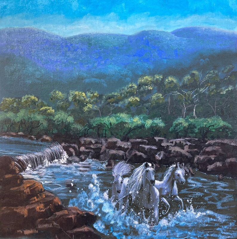 Brumbies, High Country - original painting on board