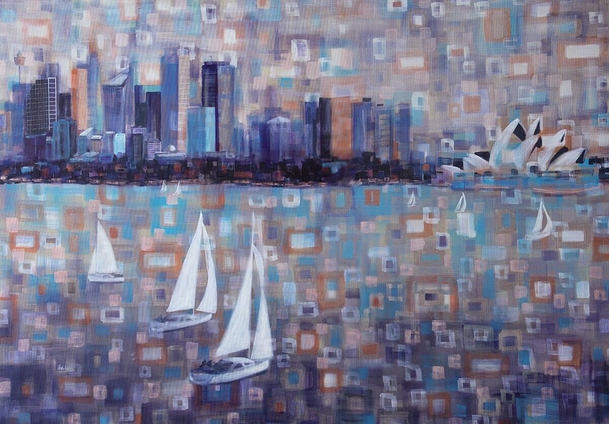 Painting of Sydney 'Sailing Sydney' 142x102cm , outdoor or indoor rated materials