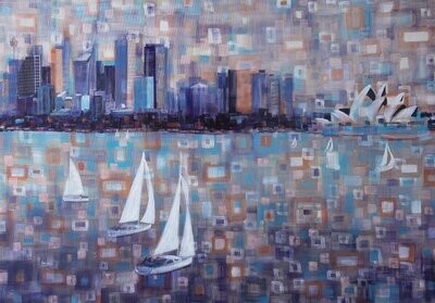 Painting of Sydney 'Sailing Sydney' 142x102cm , outdoor or indoor rated materials