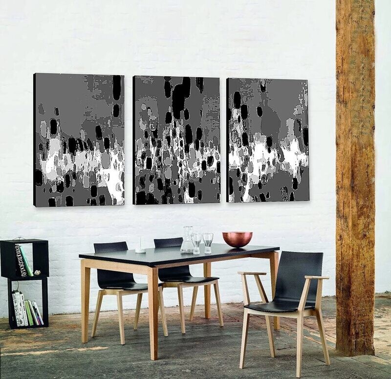 Black and White Abstract paintings - Tryptich : &#39;History &#39;- 120x100cm, - 3 panels