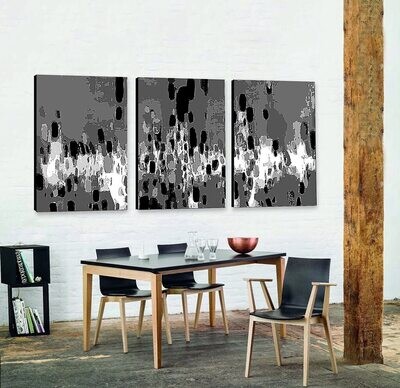 Black and White Abstract paintings - Tryptich : 'History '- 120x100cm, - 3 panels