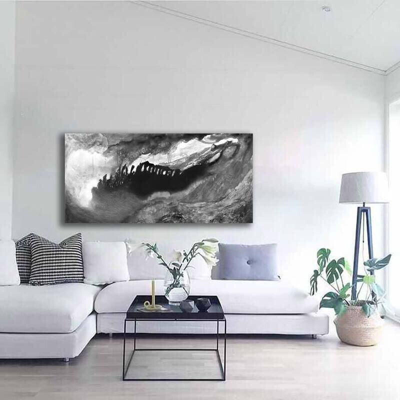 Black and White - 'Behind the Scenes'   - extra-large monochromatic hand-finished canvas reproduction