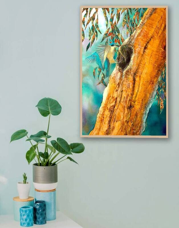 Native bird painting in room installation
