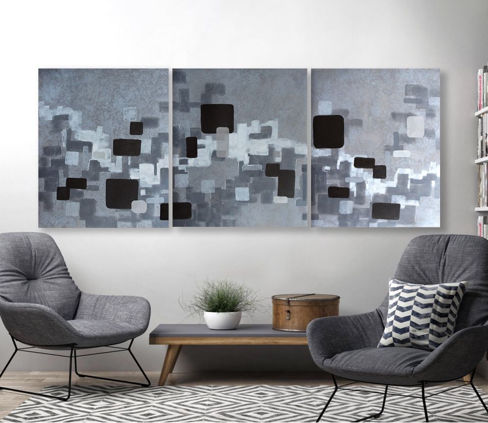Extra Large Abstraction, black and White, 3 m wide  &#39;History- Chapter 1,2,3&#39; -original painting, mixed media on yupo panel
