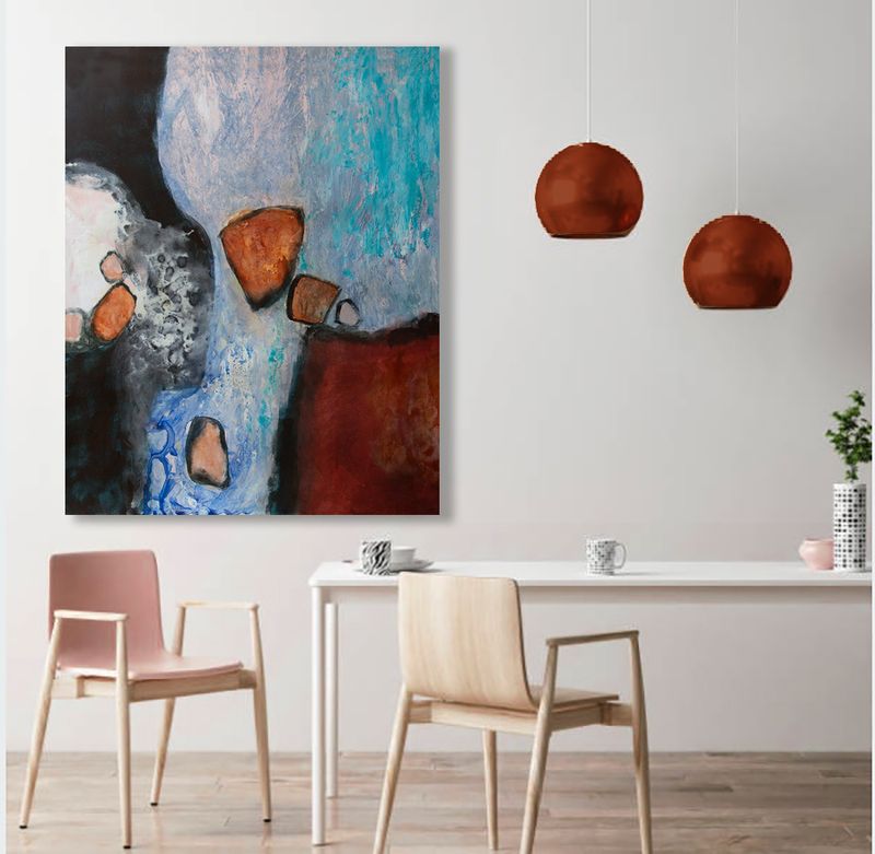 Large Abstract mixed media painting -  'Rock Life i' -large original painting, mixed media on yupo panel