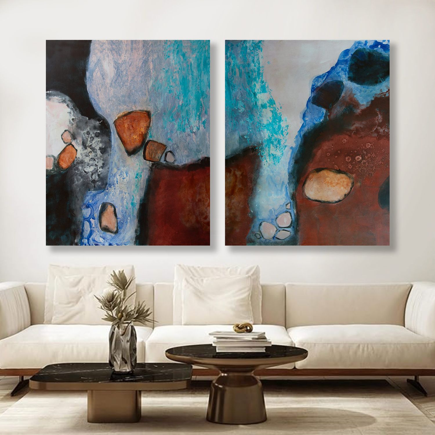 Pair or tryptych of extra-large Abstract Landscape paintings -Katrina Dunn, use code inside 20% off as a pair or triptych. 100x120cm each panel