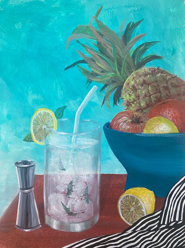 Still Life in mixed media &#39;Minty-ish&quot; - 30 x 42 cm ,