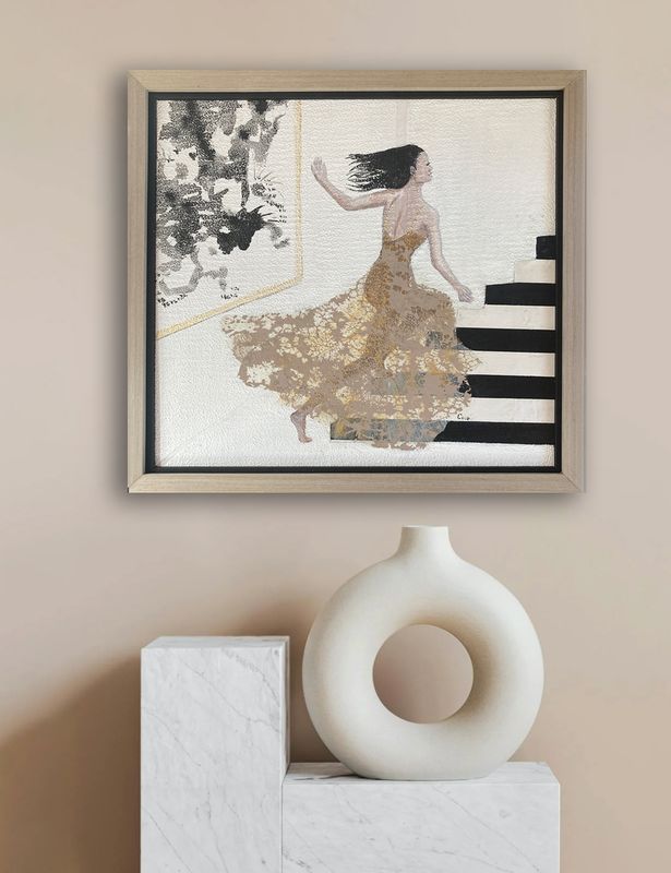 Mixed media figure painting,  - 'Race with Time' - framed -SOLD