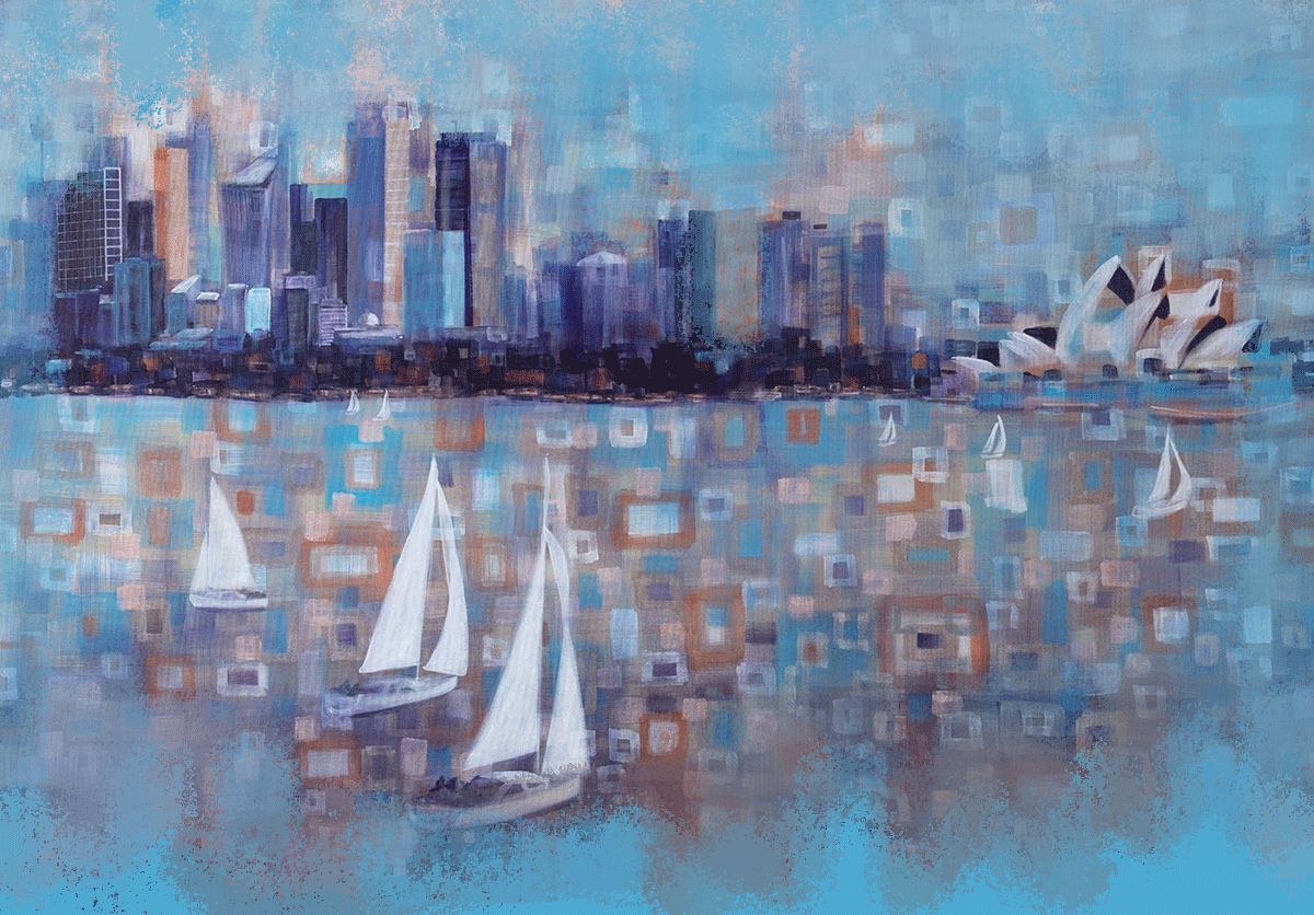 Painting about memories of Sydney, boats , opera house