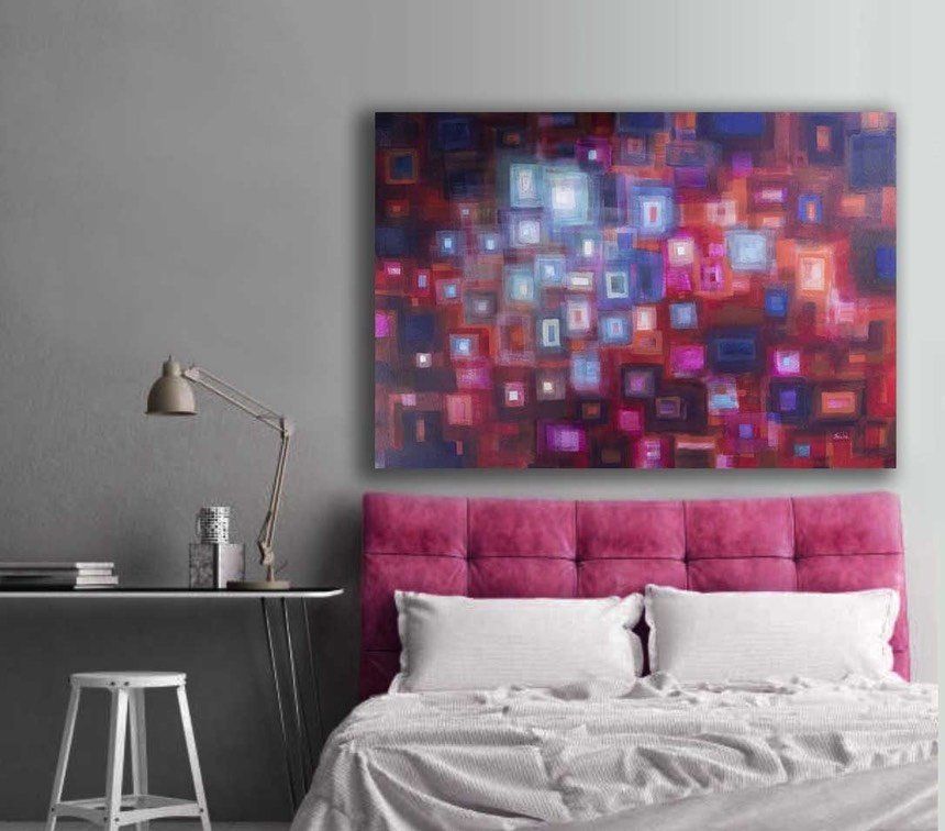 SOLD &#39;City Lights ii&#39; - 150x100cm, mixed media on deep-side canvas