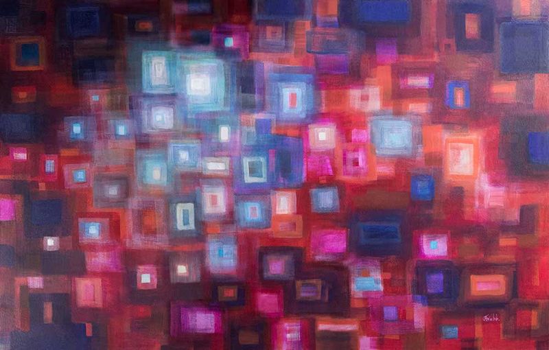 SOLD 'City Lights ii' - 150x100cm, mixed media on deep-side canvas