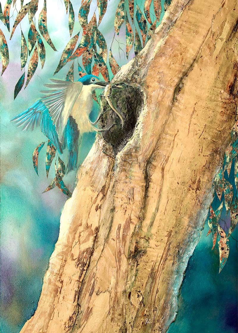 Sacred Kingfisher - hand-finished canvas reproduction artwork