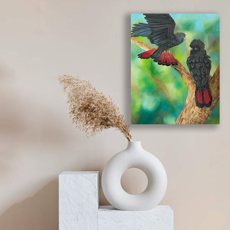 Black Cockatoo pair  - beautifully hand-finished canvas reproduction artwork