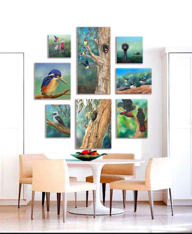 Salon Hang Suite of 8  Custom artworks of Australian Bird Paintings from Robert Corcoran