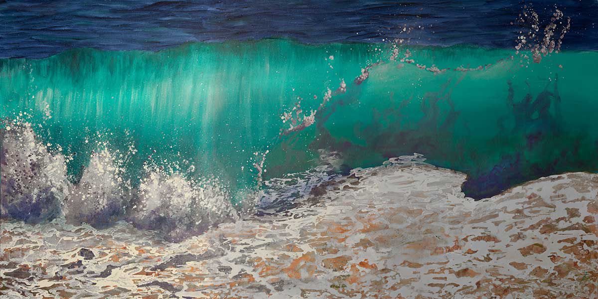 Large panoramic original ocean painting - &#39;Shore Wash i&#39; 183x91.5cm, mixed media on canvas
