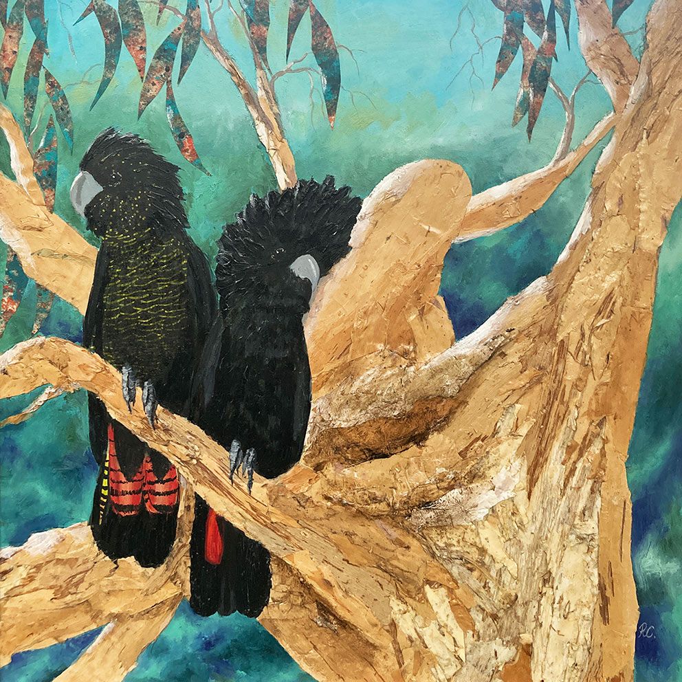 Black Cockatoo Couple - hand-finished canvas reproduction artwork