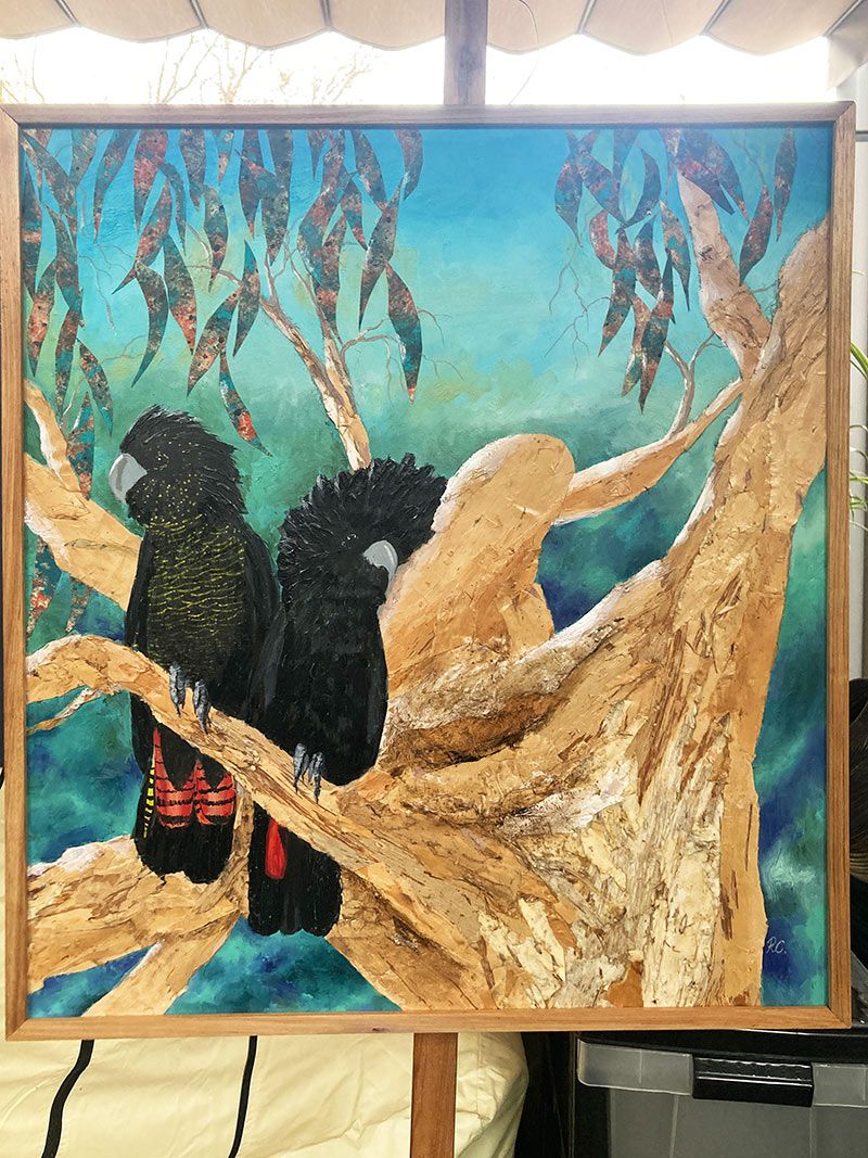 SOLD Australian Native Bird Paintings - Black Cockatoo Couple, 40x60cm