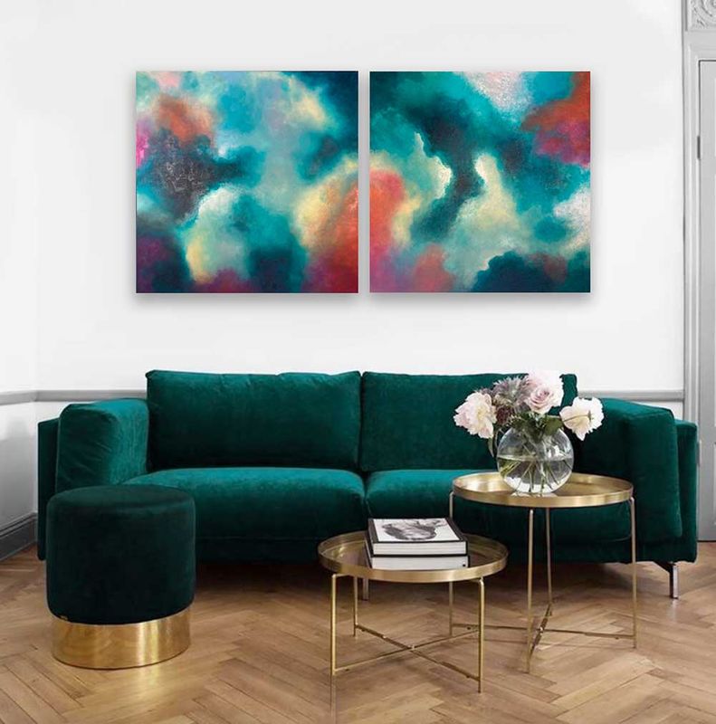Pair of extra-large Abstract paintings - John Louis Lloyd, 120x120cm each