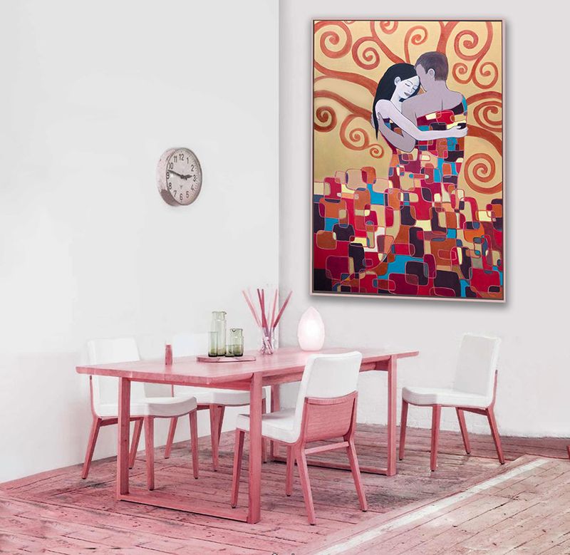 Large Figure painting - 'Tree of Love' - 103x153 cm , mixed media on canvas, stretched with floating oak frame