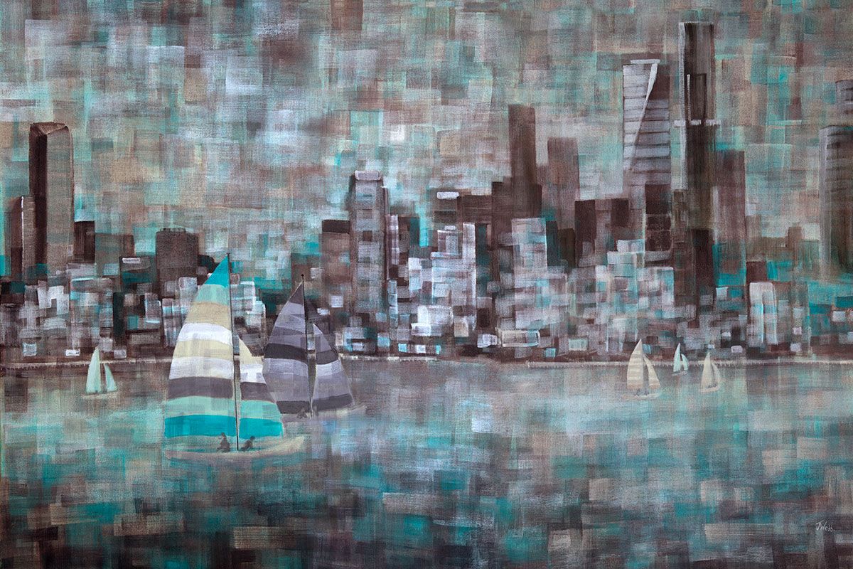 Sailing off Port Melbourne 170 x 110 cm, mixed media on canvas