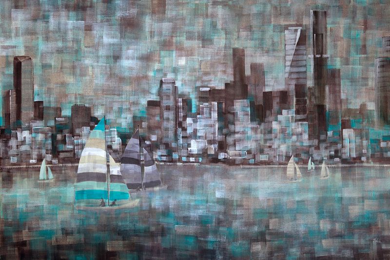 Sailing off Port Melbourne 170 x 110 cm, mixed media on canvas