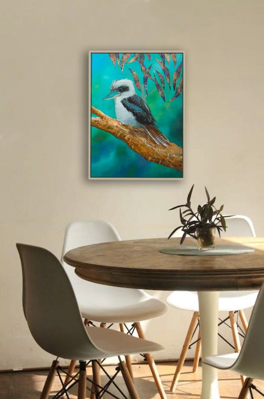 Australian Birds- 'Kookaburra sits ii' - acrylic on wood panel, unframed or framed