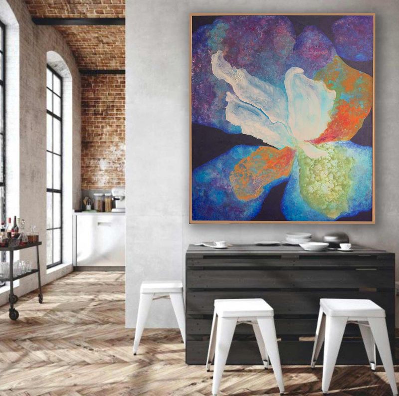 Large Abstract mixed media painting -  'Botanica i' - large original painting, mixed media on mounted yupo panel