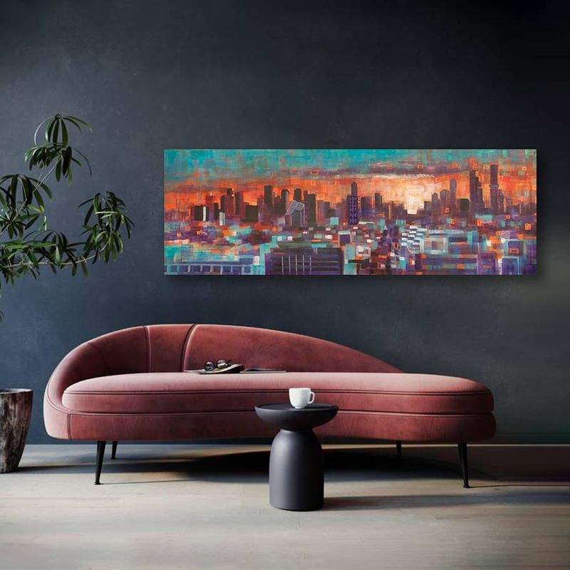 Panoramic Melbourne painting - 'Sunrise from Port Melbourne beach' - 182x60cm, mixed media on canvas