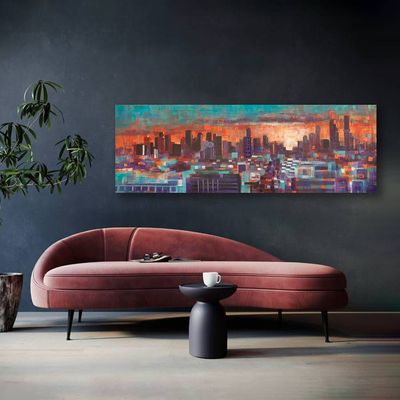 Panoramic Melbourne painting - &#39;Sunrise from Port Melbourne beach&#39; - 182x60cm, mixed media on canvas