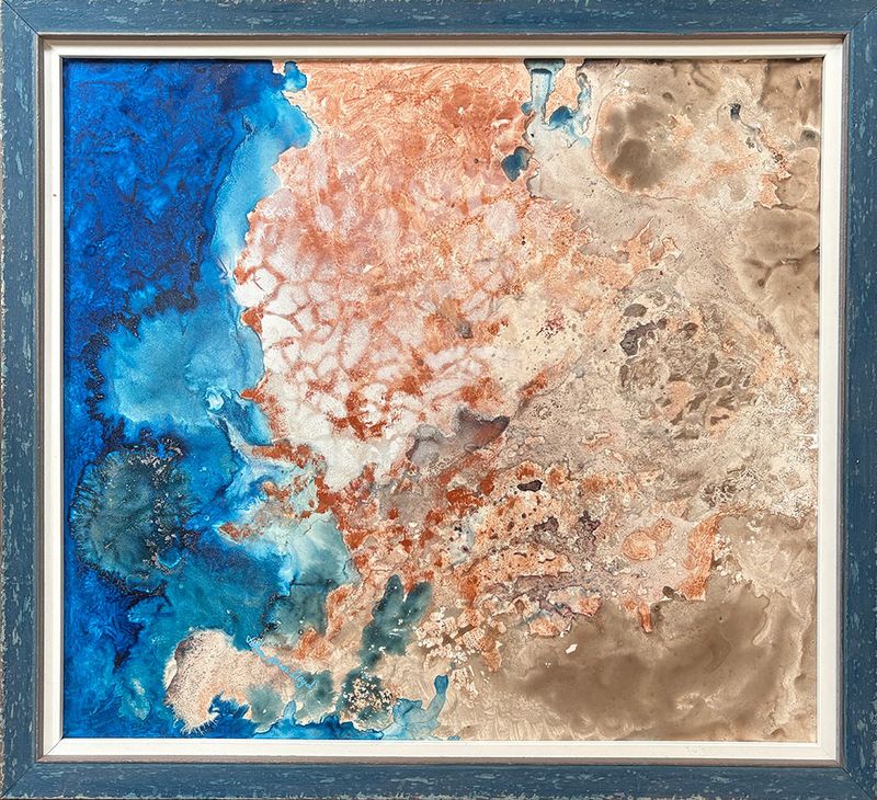 Beautiful Planet v - original abstract painting in mixed media on yupo panel, framed