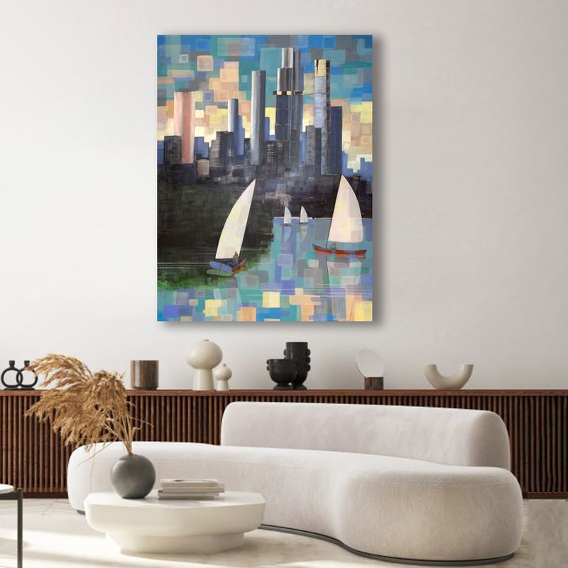 Paintings of Melbourne City - 'Sailing on Albert Park Lake i', 91.5x 121.5cm