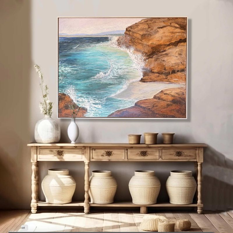 Large original ocean paintings - 'Fishing Spot' 123x93cm, mixed media on watercolour canvas