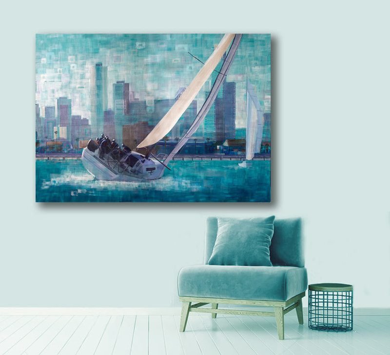 Melbourne artist print  - 'Sailing Training Melbourne ' - hand-finished limited edition/100 on canvas, from