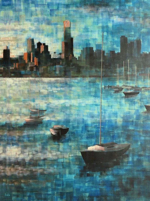 Melbourne Artist print - &#39;Bay View vi &#39;    - options, large hand-finished limited edition/100 on canvas, from