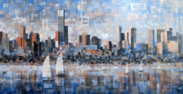 Melbourne Artist print - &#39;Bay View xii&#39;   - options, extra-large hand-finished limited edition/100 artwork on canvas, from