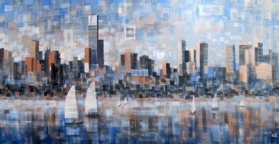 Melbourne Artist print - 'Bay View xii' - options, extra-large hand-finished limited edition/100 artwork on canvas, from