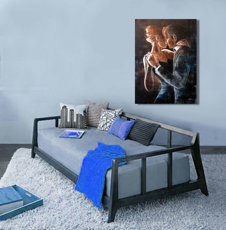 Artist print of figure - 'First Kiss'   - options, hand-finished limited edition/100 canvas reproduction