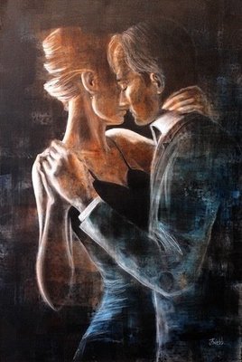 Artist print of figure - 'First Kiss' - options, hand-finished limited edition/100 canvas reproduction, from