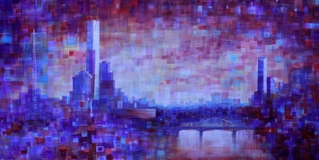 Melbourne artist print  - &#39;Summer Yarra&#39;   - extra-large hand-finished canvas reproduction from