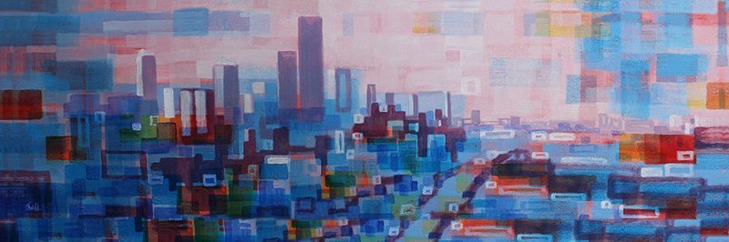 Melbourne mixed media prints - &#39;Colourful Melbourne&#39; panorama  -