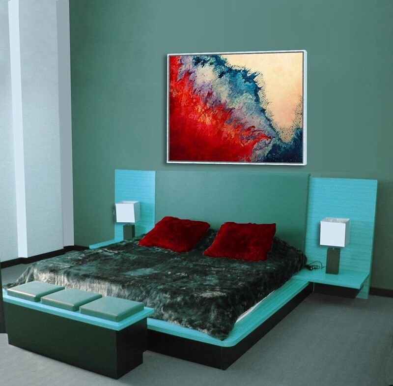 Abstract with red and turquoise