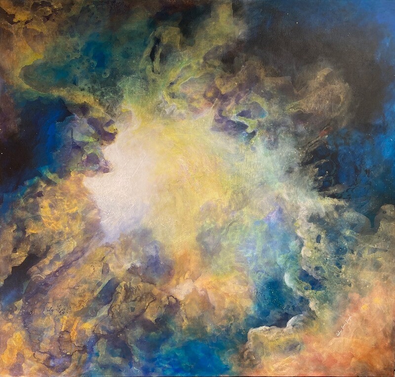 Square Abstract Paintings 'Glow Beyond vi'- 100x100cm, mixed media on canvas