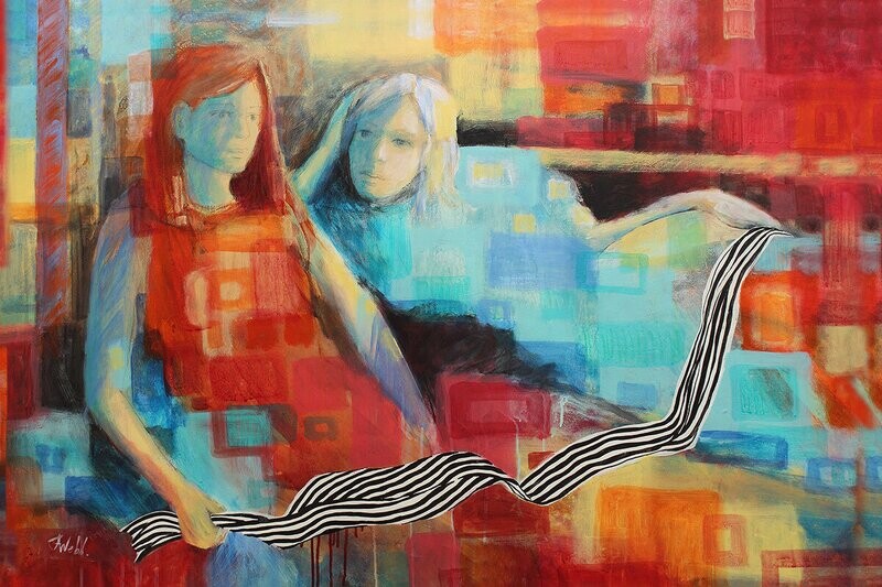 Figure painting - 'I know what you mean' 90x120cm, mixed media on yupo