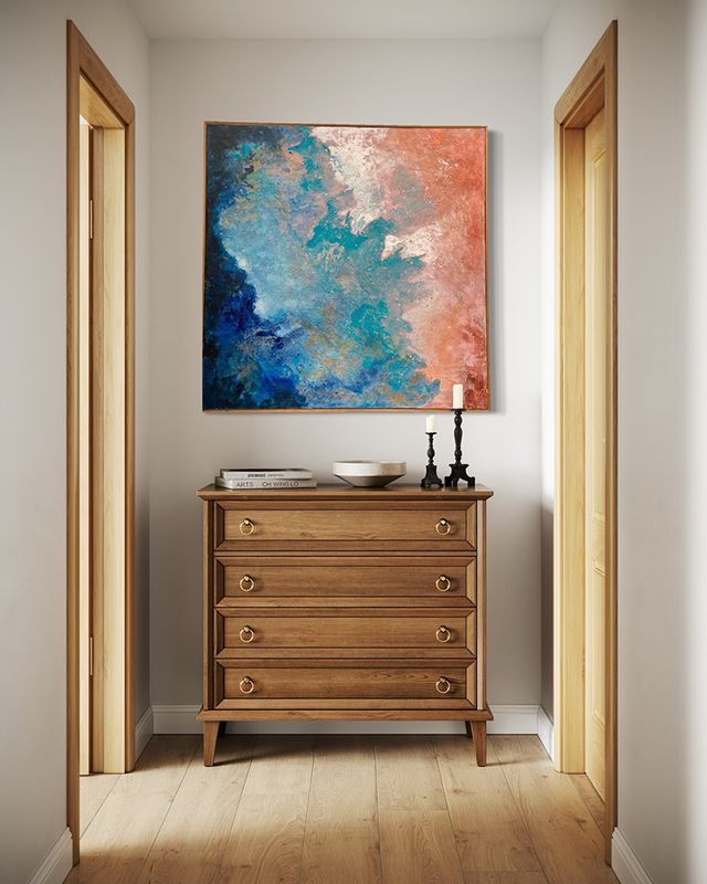 Large Square Abstract artwork - 'Glow Beyond viii'- 103x103cm, mixed media on canvas,framed by artist