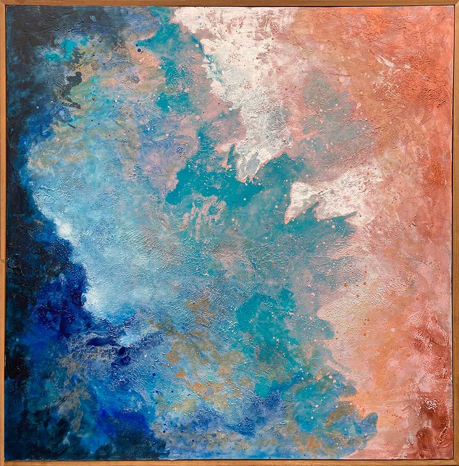 Large Square Abstract artwork - 'Glow Beyond viii'- 103x103cm, mixed media on canvas,framed by artist