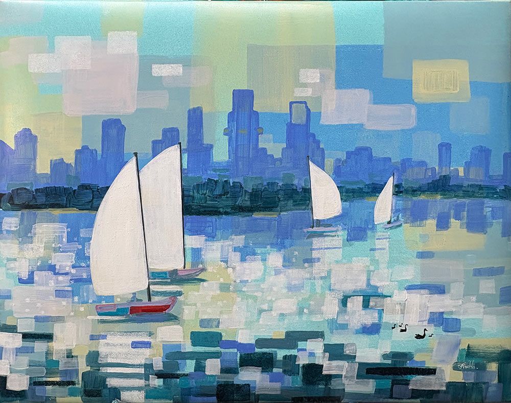 Painting of Melbourne - 'Sailing with Swans i'
