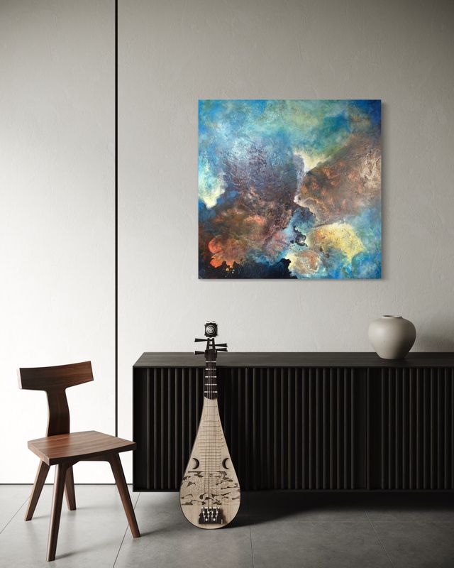 Large Square Abstract artwork - 'Big Bang ii'- oils on canvas