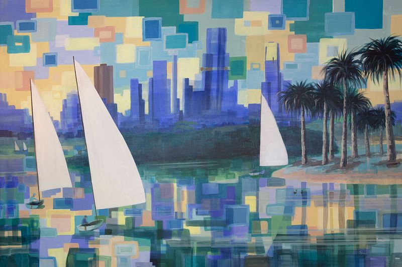 Sailing Albert Park -  150 x 100 cm, mixed media on canvas
