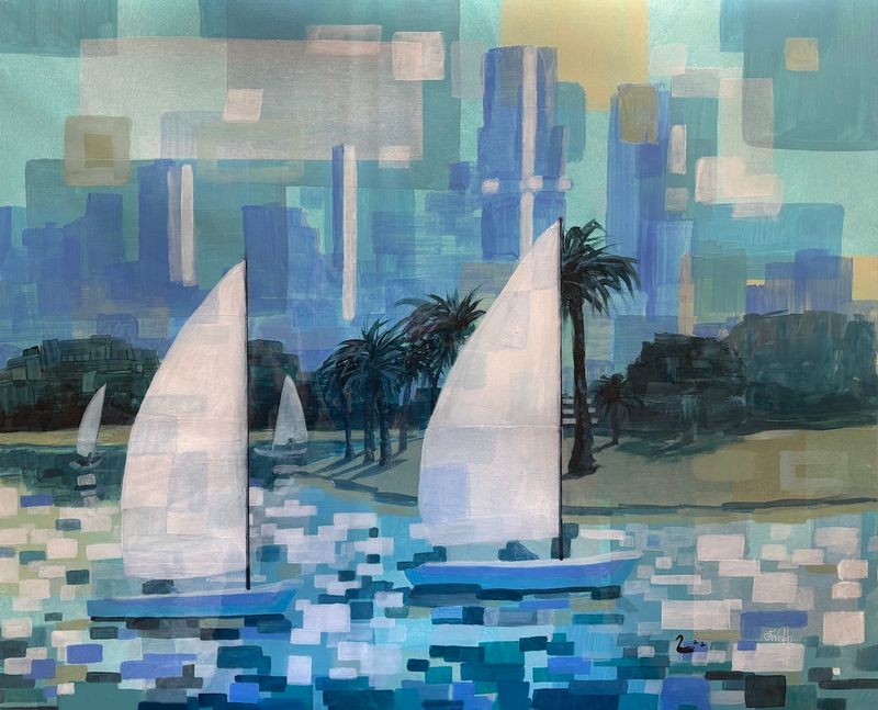 Painting of Melbourne - 'Sailing with Swans iii'